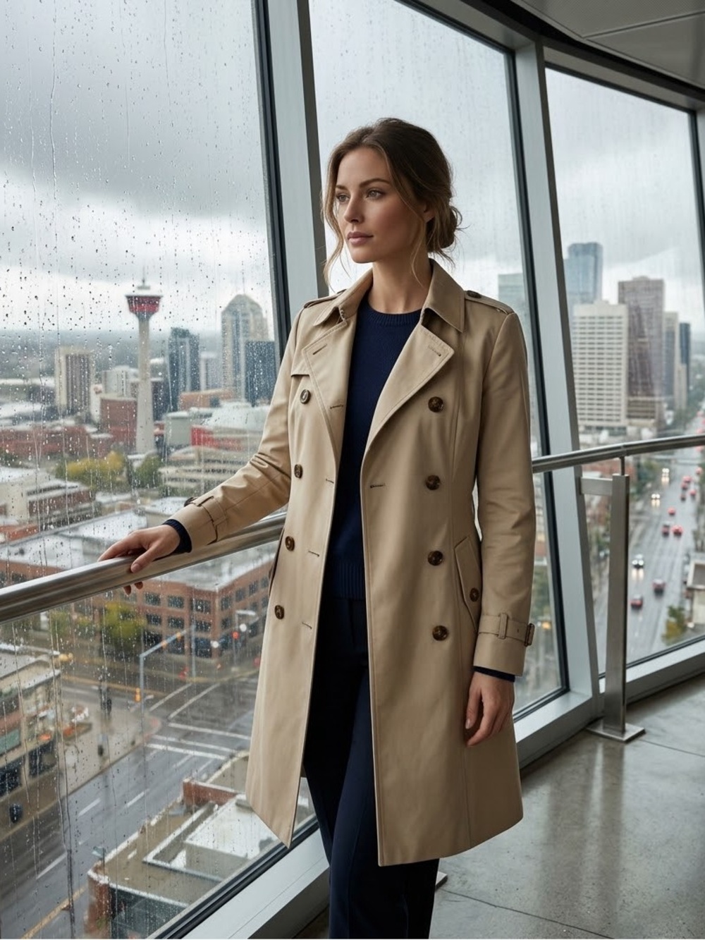 Vintage Women’s Tailored Trench Coat - Beige Chic Tan Double Breasted Trendy
